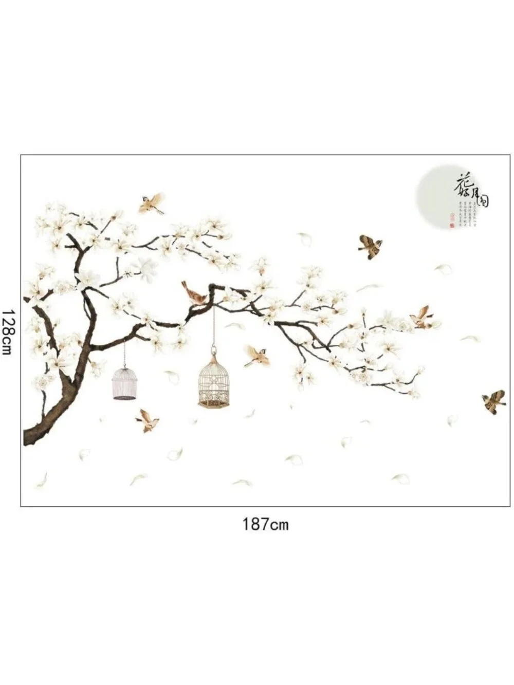 Removable White Peach Blossom Wall Decals - DIY Tree Branches & Birds Art for